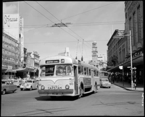 Trolley bus on Queen Street, Auckland - Photograph taken by G Burns