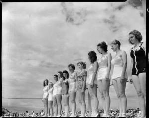 Contestants in a beauty contest, Mount Maunganui - Photograph taken by W Walker