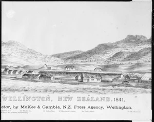Nattrass, Luke 1803?-1875 :City of Wellington, New Zealand. 1841. [W. Richardson lithographer from a sketch by L. Nattrass. 2nd edition]. Wellington, McKee & Gamble [ca 1890. Part two, central section]
