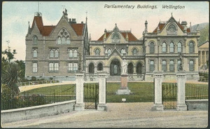 Postcard. Parliamentary Buildings Wellington. New Zealand post card. G & G Series, No. 110. Printed in Berlin. [1904-1914].
