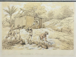[Strutt, William] 1825-1915 :Building a whorry [1855 or 1856]