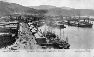 Overlooking Harbour Board sheds, and wharves, in Wellington