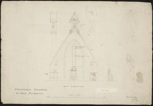 Thatcher, Frederick, 1814-1890 :Proposed church at New Plymouth. West elevation. Fred.k Thatcher, Architect, Dec.r 1844