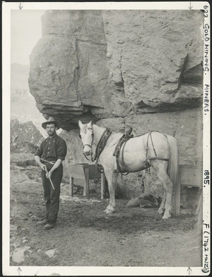 Otago gold prospector with horse and shotgun