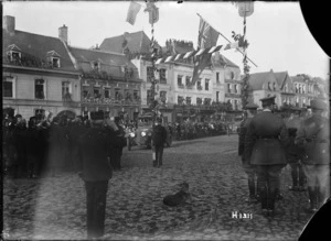 Street scene during the arrival of French President Raymond Poincare at Le Quesnoy, France