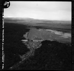 Aerial view of the base of Mount Ruapehu, including Chateau Tongariro