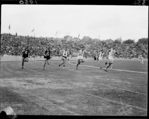 Final of men's 200-yard race, 1950 British Empire Games, Eden Park, Auckland