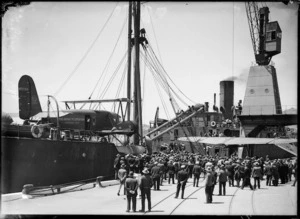 Crowd gathered to view Byrd Expedition II's flagship the Jacob Ruppert, Wellington