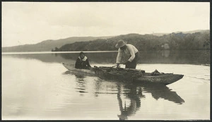 Creator unknown : Photograph of Maori fishing on Lake Rotoiti, Bay of Plenty