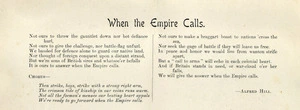 Hill, Alfred Francis, 1870-1960 :When the Empire calls. [Words of song]. 1900.