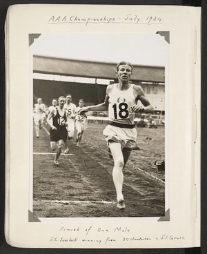 Photograph of Jack Lovelock winning the one mile at AAA Championships