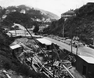 Kelburn Viaduct construction site, Glenmore Street, Wellington
