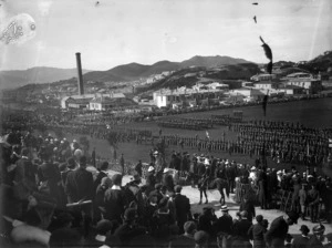 Troops on parade, Newtown Park, Wellington