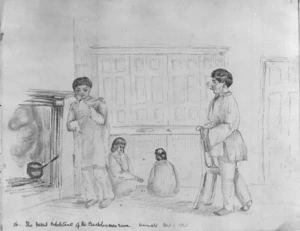 Hutton, Thomas Biddulph, 1824-1886 :The present inhabitants of the bachelors mess room. Waimate, Dec. 1 1845.