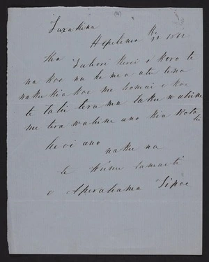 To Governor Grey from Wunu (son of Aperahama Tipoe), at Turakina