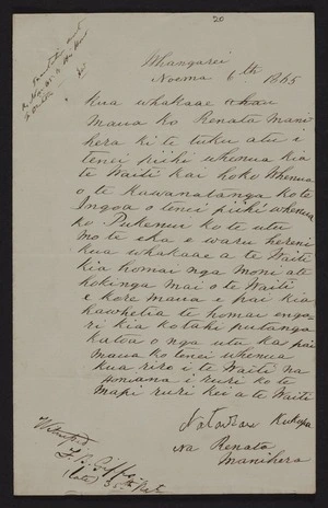Pukenui land document signed Tarau Kukupa and Renata Manihera, at Whangarei