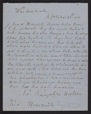 Copies of letters to John White, from Rangatira Moetara and Ngakukumoetara, at Waimamaku