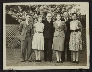 Group portrait of Colin and Lenna Scrimgeour, Gladys and Jim Dyer, John A. Lee and his [wife?]