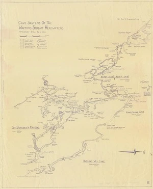 H T G Survey : Cave Systems of the Waitomo Stream Headquarters [copy of ms map]. [post-1964]