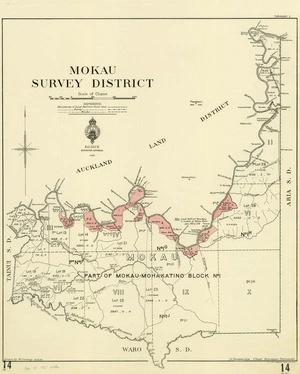 New Zealand. Department of Lands and Survey : Mokau Survey District - Taranaki [map with annotations]. 1948