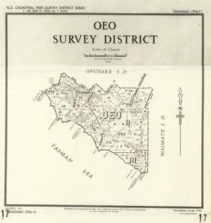 New Zealand. Department of Lands and Survey : Oeo Survey District - Taranaki [map with ms annotations]. Third edition, 1956
