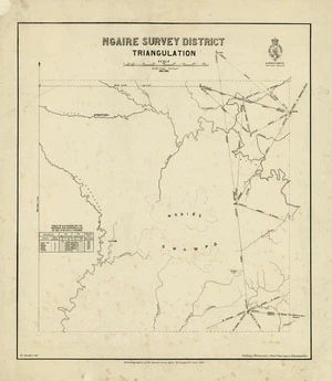 New Zealand. Department of Lands and Survey : Ngaire Survey District Triangulation [map with ms annotations]. June 1889