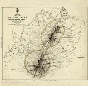 New Zealand. Department of Lands and Survey : Plan of National Park proposed to be made at Tongariro [map with ms annotations]. 1887