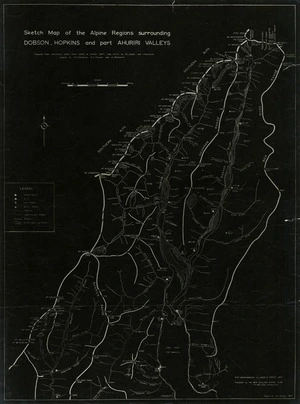 New Zealand Alpine Club : Sketch Map of the Alpine Regions surrounding Dobson, Hopkins and part Ahuriri Valleys [facsimile]. 1957