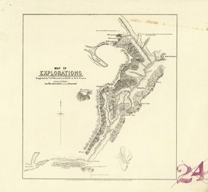 New Zealand. Department of Lands and Survey : Map of explorations - Supplied by Thomas Mackenzie MHR and W S Pillans [map]. 1894