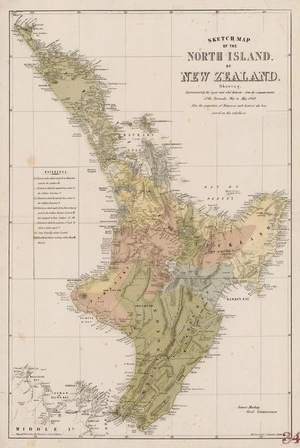 New Zealand. Defence Office : Sketch map of the North Island of New Zealand [map]. 1869
