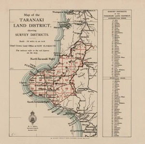 New Zealand. Department of Lands and Survey : Map of the Taranaki Land District, showing Survey Districts [map]. 1922