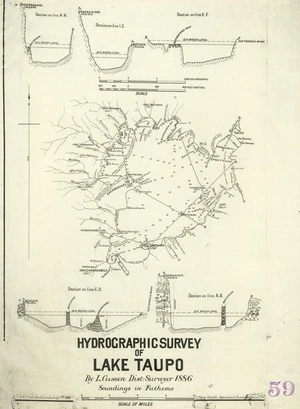 Cussen, Laurence Carroll, 1843-1907 :Hydrographic Survey of Lake Taupo [facsimile]. 1886