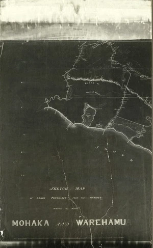Creator unknown : Sketch map of lands purchased from the Natives between the Rivers Mohaka and Warehamu [facsimile]. [no date]