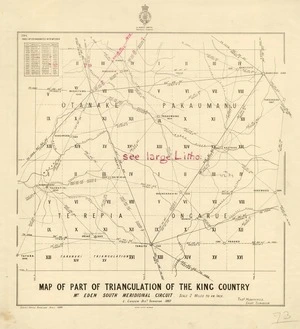 New Zealand. General Survey Office : Map of part of triangulation of the King Country [map with ms annotations]. 1889