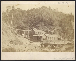 Creator unknown : Photograph of a gold mining plant, Thames goldfields