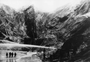 Gold mine in St Bathans, Otago, with hydraulic elevation pipes