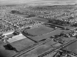 Aerial view of Invercargill showing Rugby Park in the foreground