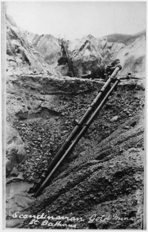 Hydraulic elevation pipes at a Scandinavian gold mine in St Bathans, Otago