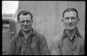 Two men at premises of Coutts Bros and Hare Ltd, Willis St, Wellington