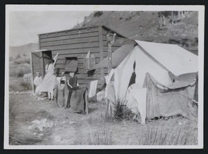 Bibby family bach and tent at Kairakau Beach, Hawke's Bay