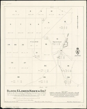 Block 5 Lower Hawea Dist. : sections 1 to 11 surveyed by A.R. Mackay, Dist surveyor, Oct. 1874, the remainder by E.H. Wilmot, Dist surveyor, 1879 & 1882 / W. Percival, Lith. 29.3.83 ; W. Arthur, Chief surveyor.