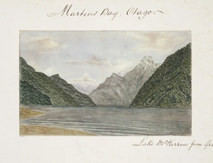 Welch, Joseph Sandell, 1841-1918 :Martins Bay, Otago. Lake McKerrow from Grand Cove. [February, 1870]
