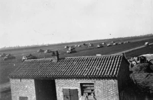 Vehicles of the 19th Battalion move over the Lombardy plains, Italy