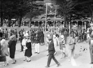 People outside The Pavilion in Williams Park, Days Bay