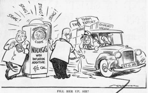 Minhinnick, Gordon (Sir), 1902-1992 :"Fill her up, Sir?" N.Z. Herald, 28 June, 1958
