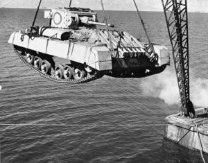 Valentine tank being unloaded at Suez