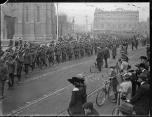 World War I troops marching through the Square in Christchurch