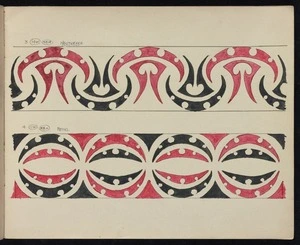 Godber, Albert Percy, 1876-1949 :[Drawings of Maori rafter patterns]. 3. 14W. MA14. "Ngutukaka" [and] 4. 11W. MA11. "Patiki". [1939-1947].