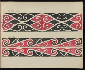Godber, Albert Percy, 1876-1949 :[Drawings of Maori rafter patterns]. 5. 10W. MA10. "Patiki". [and] 6. 28W. MA28. [1939-1947].