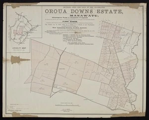 Sections open for sale in the celebrated Oroua Downs estate, Manawatu ... 17,000 acres / G.L.R. Scott, authorised surveyor ; Lyon & Bair, Steam Litho., Wellington.